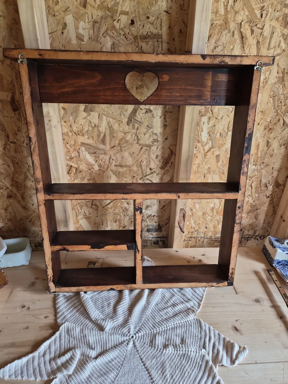 Vintage 1994 Wooden Heart Trinket Shelf  23x25x3.5